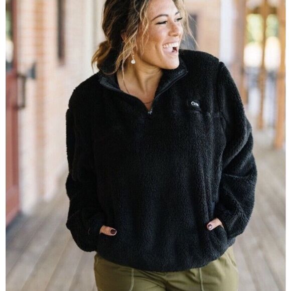 NWOT Zyia Womens Black Teddy 1/4 Zip Pocket Jacket Sweatshirt Sz Large - Picture 1 of 10